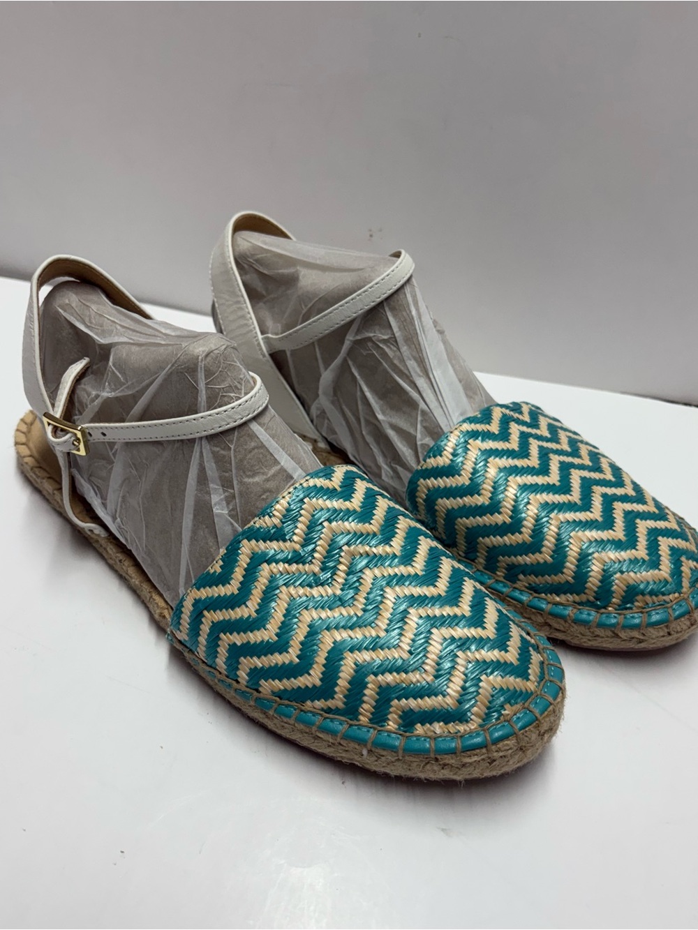 Talbots Rattan Turquoise Striped Espadrille Jute Sandals Sz 9